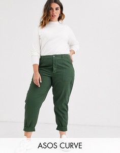 Узкие брюки цвета хаки в стиле милитари ASOS DESIGN Curve-Зеленый