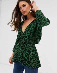 Топ с рукавами \летучая мышь\" и принтом под кожу жирафа ASOS DESIGN-Мульти