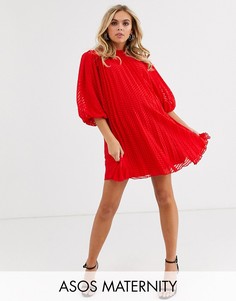 Плиссированное платье мини с объемными рукавами ASOS DESIGN Maternity-Красный