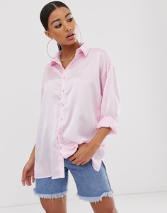 Розовая атласная oversize-рубашка Missguided-Фиолетовый