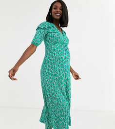 Зеленое чайное платье макси с оборками и цветочным принтом эксклюзивно для ASOS DESIGN Maternity-Зеленый