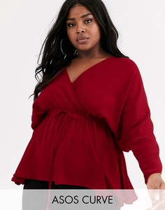 Топ с рукавами \летучая мышь\" и поясом ASOS DESIGN Curve-Бесцветный