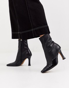Черные ботильоны на каблуке из высококачественной кожи ASOS DESIGN Ellie-Черный