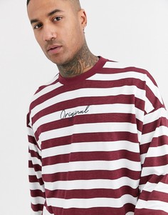 Оversize-лонгслив в полоску с вышитой надписью на груди ASOS DESIGN-Мульти