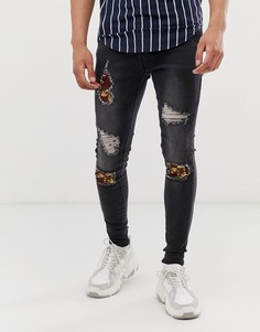 Черные выбеленные джинсы супероблегающего кроя с рваной отделкой SikSilk-Черный