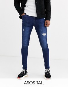 Синие эластичные джинсы с напылением и потертой отделкой ASOS DESIGN Tall-Синий