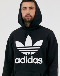 Худи с крупным логотипом-трилистником adidas Originals-Черный