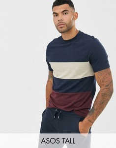 Темно-синяя футболка из органического материала в стиле колор блок ASOS DESIGN Tall-Темно-синий