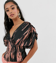 Топ с v-образным вырезом и принтом тай-дай ASOS DESIGN Petite-Мульти