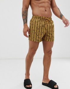 Короткие шорты для плавания с принтом монограммы ASOS DESIGN-Мульти