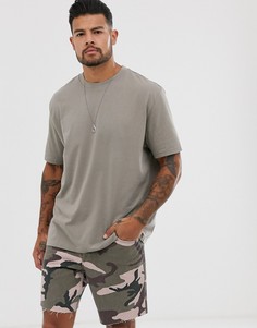 Бежевая свободная футболка из органического хлопка с круглым вырезом ASOS DESIGN-Бежевый