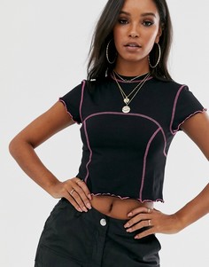 Приталенный топ с контрастной строчкой ASOS DESIGN-Черный