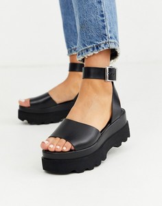 Черные кожаные сандалии на платформе ASOS DESIGN - Temple-Черный