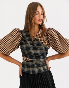 Топ в клетку с запахом и рукавами длиной 3/4 ASOS DESIGN-Мульти