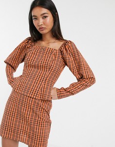 Футболка с длинным рукавом от комплекта в клетку с пышными плечами ASOS DESIGN-Мульти