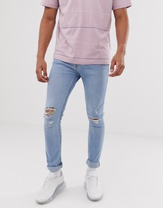 Синие выбеленные джинсы скинни с рваной отделкой Topman-Синий
