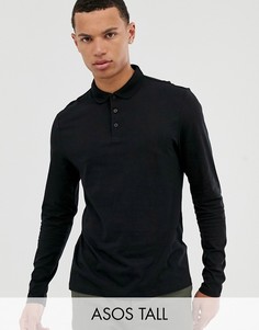Поло черного цвета из органического хлопка с длинными рукавами ASOS DESIGN Tall-Черный