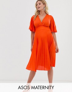Плиссированное платье миди в стиле кимоно ASOS DESIGN Maternity-Оранжевый