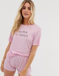 Пижамный комплект с шортами и футболкой с принтом \super sundaze\" Adolescent Clothing-Розовый