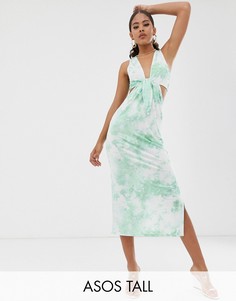 Платье миди с принтом тай-дай и узлом ASOS DESIGN Tall-Мульти
