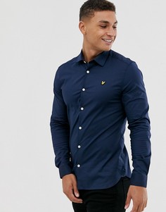 Темно-синяя поплиновая приталенная рубашка с длинными рукавами Lyle & Scott-Темно-синий