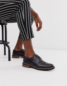 Черные кожаные броги на массивной подошве Moss London-Черный