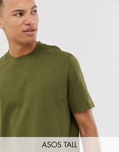 Свободная футболка цвета хаки из органического хлопка с круглым вырезом ASOS DESIGN Tall-Зеленый