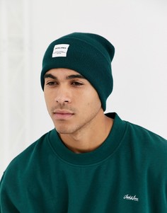 Зеленая шапка-бини с логотипом Jack & Jones-Зеленый