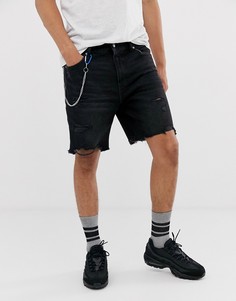 Рваные джинсовые шорты черного цвета Bershka-Черный