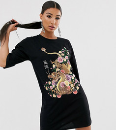 Платье-футболка в стиле oversize с принтом драконов Rokoko-Черный