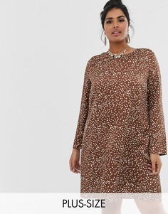 Свободное платье в горошек с длинными рукавами Glamorous Curve-Коричневый