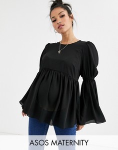 Свободный топ с длинными рукавами ASOS DESIGN Maternity-Черный