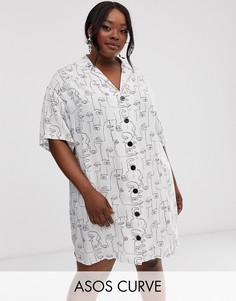 Платье-рубашка мини с абстрактным принтом ASOS DESIGN Curve-Мульти