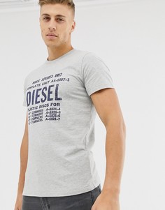 Серая футболка с принтом логотипа Diesel T-Diego-B6-Серый