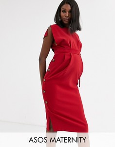 Платье миди с юбкой на пуговицах и разрезами на рукавах ASOS DESIGN Maternity-Красный