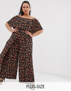 Комбинезон с открытыми плечами и цветочным принтом River Island Plus-Черный