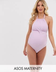 Сиреневый слитный купальник в рубчик ASOS DESIGN Мaternity-Фиолетовый