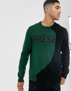 Черно-зеленый джемпер с эффектом \интарсия\" и логотипом Diesel K-Half