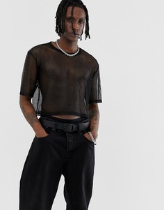Черная укороченная футболка из сетки Urban Threads-Черный