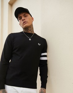 Черный шерстяной джемпер с двумя полосками на рукавах Fred Perry