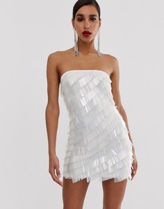 Платье мини бандо с отделкой пайетками Missguided Peace and Love-Серебряный