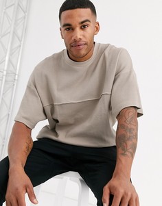 Бежевая oversize-футболка из вафельного трикотажа ASOS DESIGN-Бежевый