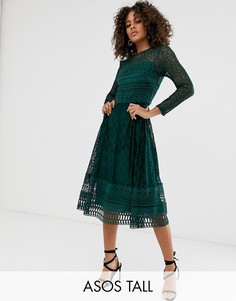 Кружевное приталенное платье миди премиум-класса ASOS DESIGN Tall-Зеленый