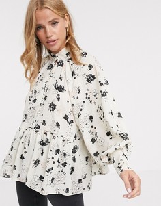 Полупрозрачный топ на пуговицах с длинными рукавами и цветочным принтом ASOS DESIGN-Мульти