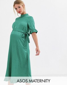 Жаккардовое платье миди с поясом ASOS DESIGN Maternity-Зеленый