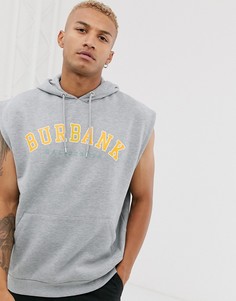 Oversize-худи без рукавов с принтом в университетском стиле на груди ASOS DESIGN-Серый