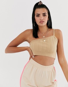 Трикотажный кроп-топ на одно плечо ASOS DESIGN-Светло-бежевый