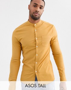 Оксфордская рубашка скинни горчичного цвета с воротом на пуговице ASOS DESIGN Tall-Желтый