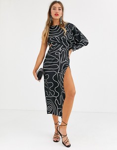 Платье макси с одним рукавом и принтом ASOS DESIGN Copenhagen-Мульти