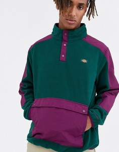 Зеленый флисовый свитшот колор блок с маленьким логотипом Dickies Denniston